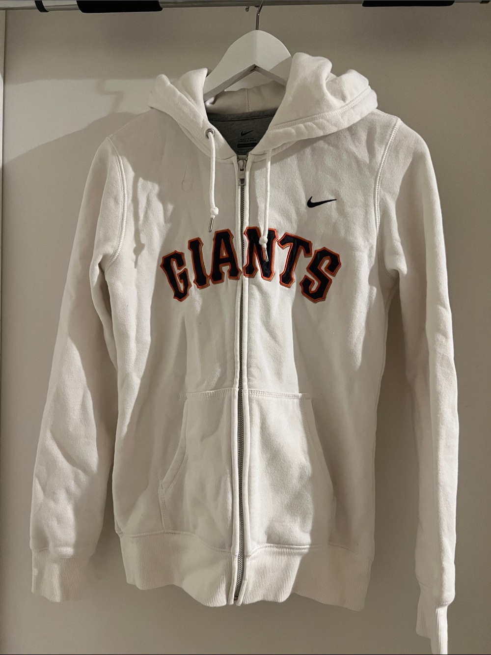 Nike White Full-Zip Hooded Jacket with Orange & Black 'Giants' Logo